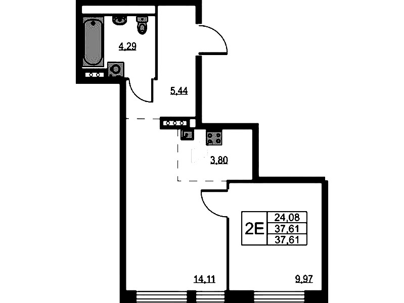1-комнатная квартира 37.61 м², 6/11 эт., ЖК «Квартал Лаголово»